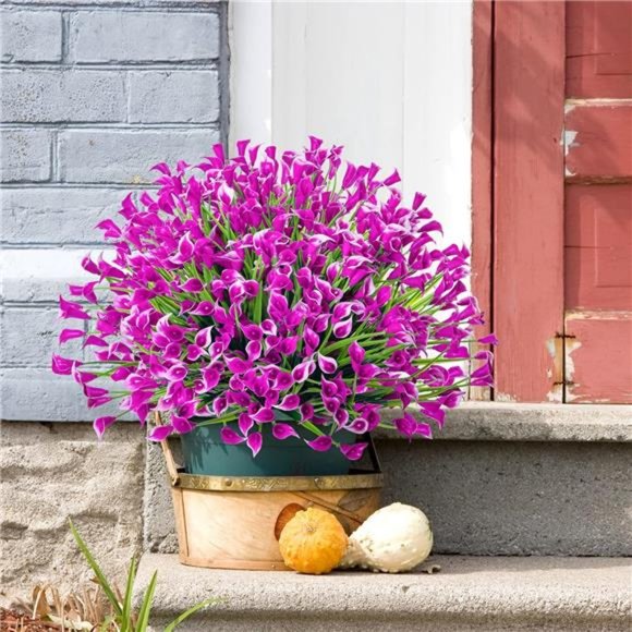 20 Bundles Artificial Flowers for Outdoors Fake Calla Lily Flowers, Fuchsia - Picture 6 of 7
